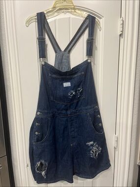 Levi's Dark Blue Distressed Denim Overall Skirt